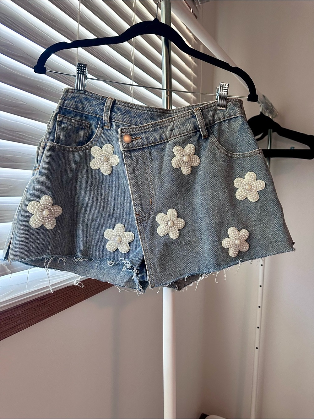 Vici Blue Denim Floral Appliqué Skort - Picture 8 of 9